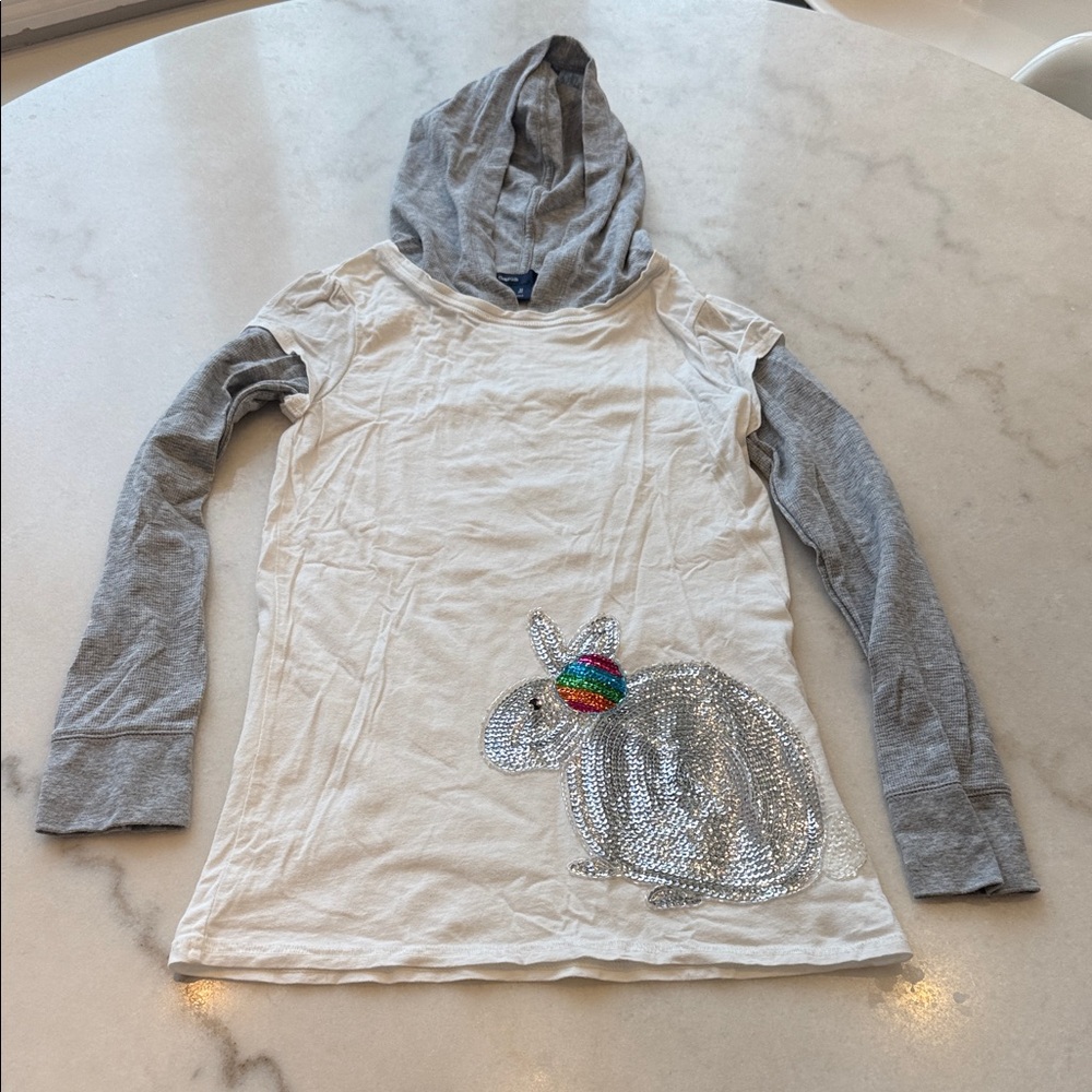 GAP Gray and White Sequin Bunny Hoodie